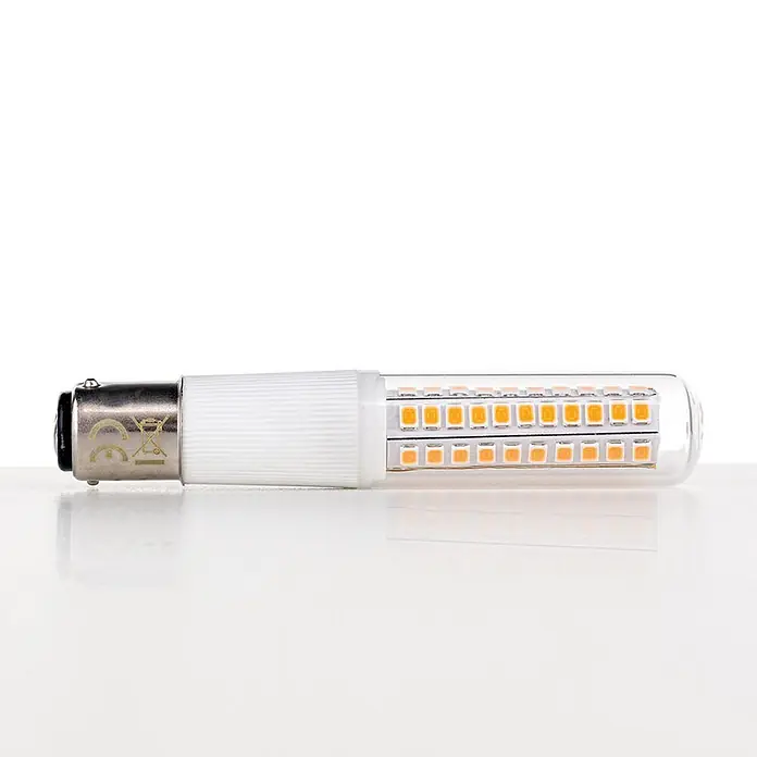 Orion Leuchten LED-Lampe - B15d, Nicht Dimmbar, Warmweiß, 1.100 lm, 8 W - LED-Glühbirne mit silbernem Bajonettsockel, weißem gerippten Teil und klarem Glas mit amberfarbenen LED-Chips.