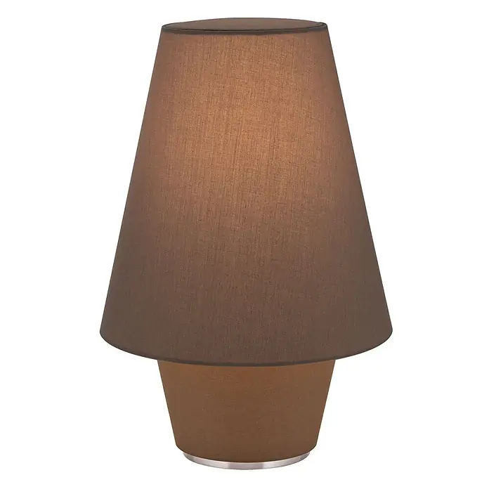 Orion Leuchten Tischleuchte - 40 W, L x B x H: 38 x 38 x 55 cm, E27 - Tischleuchte mit dunkelbraunem, konischem Stoffschirm und hellbraunem, konischem Sockel mit silbernem Metallrand.