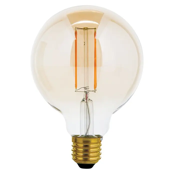Orion Leuchten LED-Lampe - E27, Dimmbar, Warmweiß, 550 lm, 6 W - Vintage-LED-Filamentlampe in Amber mit goldener Schraubfassung.