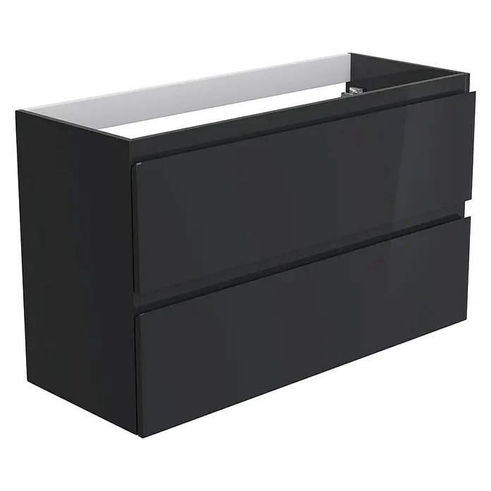 Camargue Espacio Waschtischunterschrank - 100 x 40 x 60 cm, 2 Schubkästen, Gama anthrazit glänzend - Ein moderner, schwarzer Waschtischunterschrank mit zwei Schubladen für Badezimmer, ideal zur stilvollen Aufbewahrung.