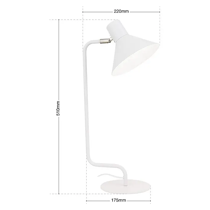 Orion Leuchten Tischleuchte - 40 W, L x B x H: 22 x 17,5 x 51 cm, E14 - Weiße Metall-Schreibtischlampe mit rundem Sockel und verstellbarem konischem Schirm.