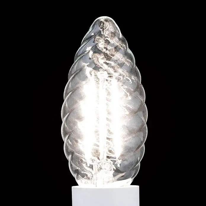 Orion Leuchten LED-Lampe - E14, Nicht Dimmbar, Warmweiß, 330 lm, 3 W - Beleuchtete dekorative Glühbirne mit klarem, gedrehtem Glaskörper und weißem Sockel.