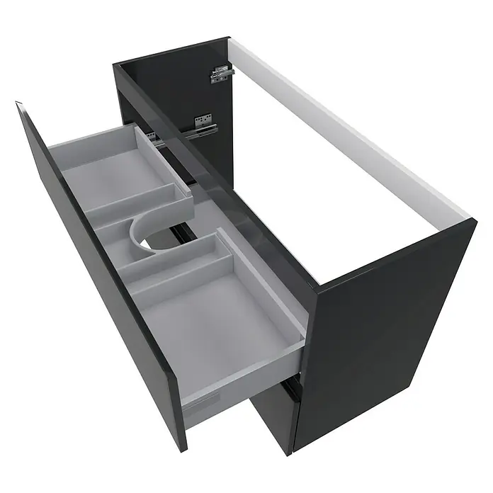 Camargue Espacio Waschtischunterschrank - 100 x 40 x 60 cm, 2 Schubkästen, Gama anthrazit glänzend - Schwarzer Waschtischunterschrank mit zwei Auszügen, ideal für moderne Badezimmer, bietet stilvollen Stauraum.