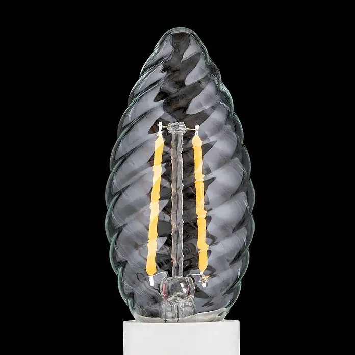 Orion Leuchten LED-Lampe - E14, Nicht Dimmbar, Warmweiß, 330 lm, 3 W - LED-Glühbirne mit gedrehtem Klarglas, gelben Filamenten und weißem Sockel.
