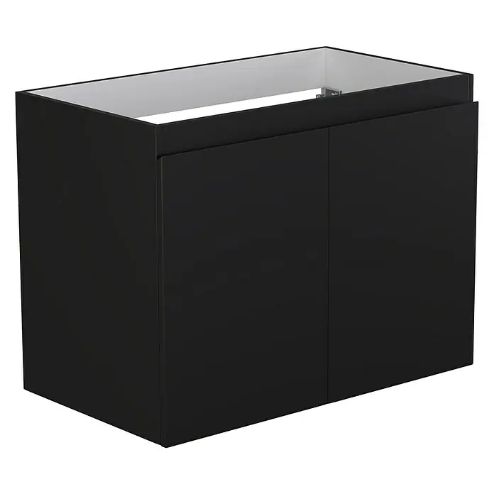 Camargue Espacio Waschtischunterschrank - 80 x 46 x 60 cm, 1 Einlegeboden, Gama anthrazit matt - Schwarzer Waschtischunterschrank mit zwei Türen und weißem Innenraum für moderne Badezimmergestaltung.