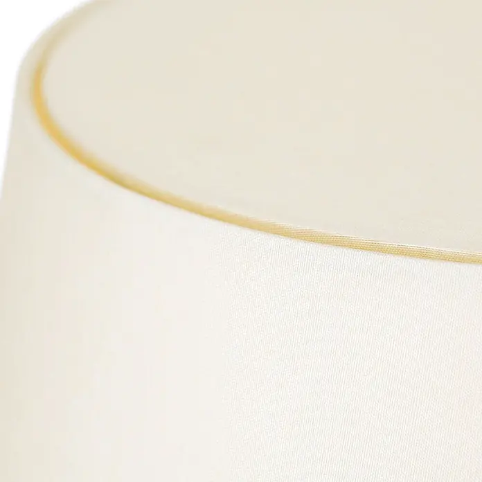 Orion Leuchten Tischleuchte - 40 W, L x B x H: 38 x 38 x 55 cm, E27 - Creme-farbener Stoff-Lampenschirm mit sichtbarer Webstruktur und goldenem Rand.