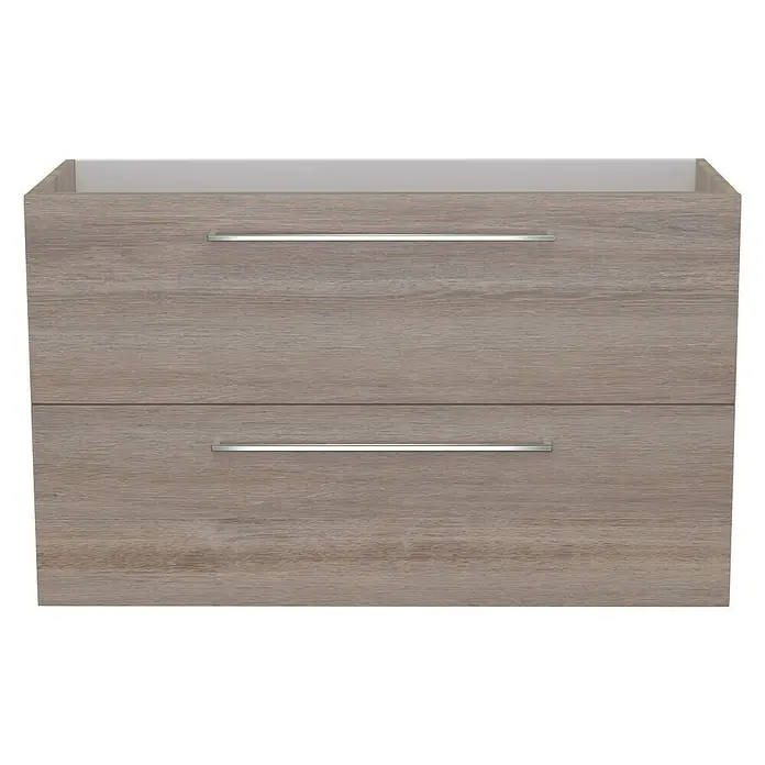 Camargue Espacio Waschtischunterschrank - 100 x 40 x 60 cm, 2 Schubkästen, Faro - Moderne Kommode mit zwei Schubladen und silbernen Griffen in hellem Holzdesign für stilvolle Aufbewahrungslösungen.