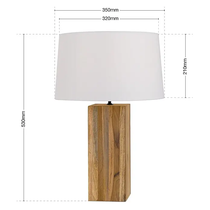 Orion Leuchten Tischleuchte - 40 W, L x B x H: 35 x 35 x 53 cm, E27 - Tischleuchte mit rechteckigem Holzsockel und weißem zylindrischem Lampenschirm.