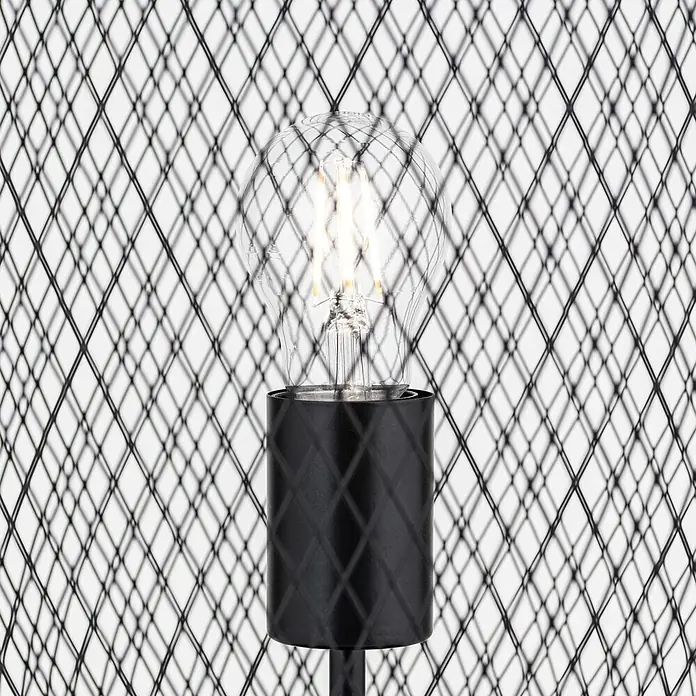 Orion Leuchten Tischleuchte - 40 W, L x B x H: 30 x 30 x 43 cm, E27 - Beleuchtete LED-Glühbirne in schwarzer, texturierter Fassung, mit schwarzem Rautennetz.