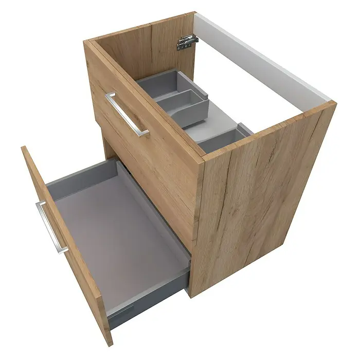 Camargue Espacio Waschtischunterschrank - 60 x 40 x 60 cm, 2 Schubkästen, Doce - Ein moderner Waschtischunterschrank in Holzoptik mit Schubladen und praktischen Fächern für das Badezimmer.