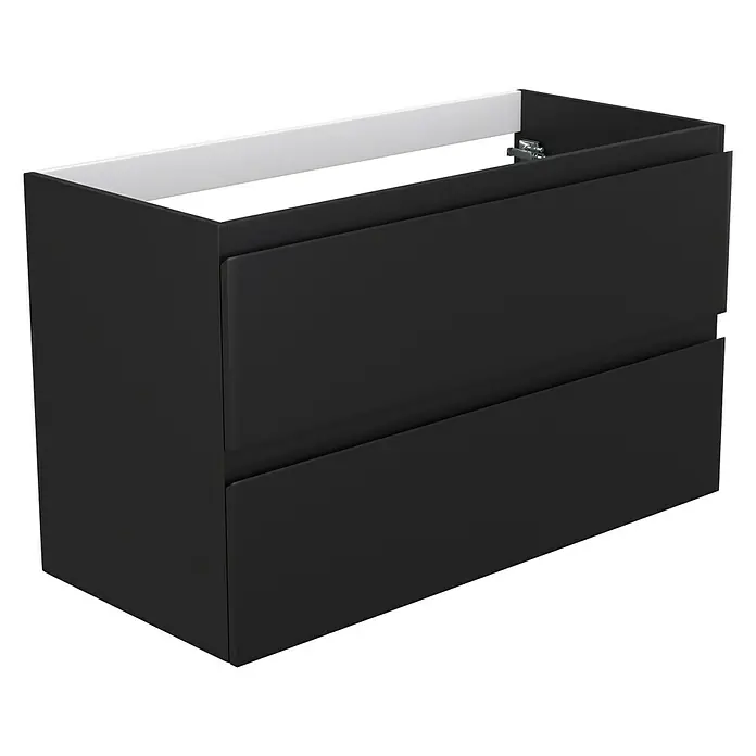 Camargue Espacio Waschtischunterschrank100 x 46 x 60 cm, 2 Schubkästen, Gama anthrazit matt - Abbildung eines schwarzen Waschbeckenunterschranks mit zwei Schubladen und einem weißen Innenrahmen für das Waschbecken.