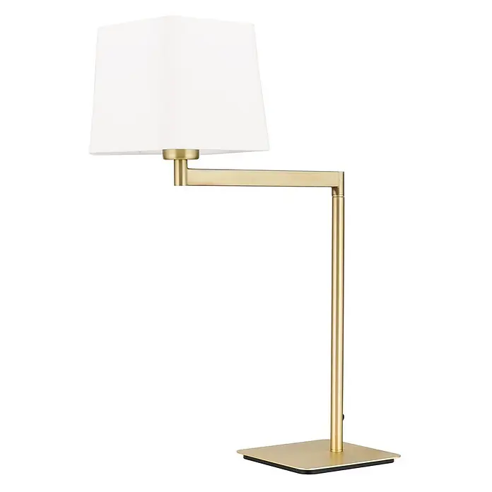 Orion Leuchten Tischleuchte - 40 W, L x B x H: 37,5 x 16 x 53 cm, E27 - Moderne Messing-Schreibtischlampe mit verstellbarem Arm und weißem, rechteckigem Schirm.