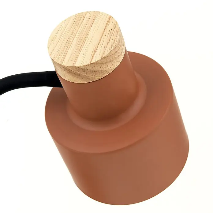 Orion Leuchten Tischleuchte - 40 W, L x B x H: 25 x 25 x 35 cm, E27 - Zylindrische, terrakottafarbene Leuchte mit runder heller Holzplatte und schwarzem Kabel.
