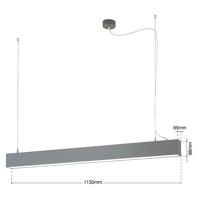 Orion Leuchten Pendelleuchte - L x B x H: 113 x 6,5 x 8,8 cm, Sonstige - Graue lineare LED-Pendelleuchte, an Drähten aufgehängt.