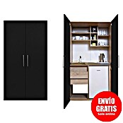 Respekta Cocina en armario Peter (Ancho: 104 cm, Negro y roble, Placa de cocina doble y microondas) | BAUHAUS
