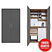 Respekta Cocina en armario Peter (Ancho: 104 cm, Gris y roble, Placa de cocina doble y frigorífico) | BAUHAUS