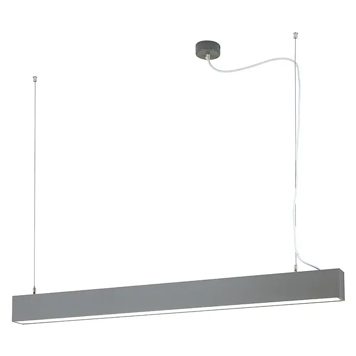 Orion Leuchten Pendelleuchte - L x B x H: 113 x 6,5 x 8,8 cm, Sonstige - Rechteckige graue LED-Pendelleuchte, an Drähten von der Decke abgehängt.