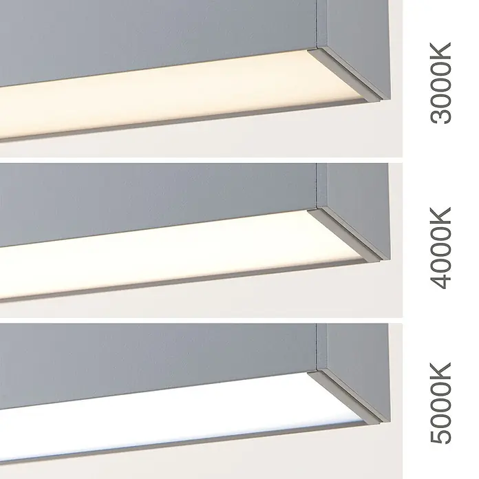 Orion Leuchten Pendelleuchte - L x B x H: 113 x 6,5 x 8,8 cm, Sonstige - Graue lineare LED-Leuchte zeigt drei Farbtemperaturen: warm (3000K), neutral (4000K) und kalt (5000K) weiß.