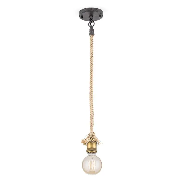 Orion Leuchten Pendelleuchte - L x B x H: 12 x 12 x 100 cm, E27 - Rustikale Pendelleuchte mit gedrehtem Seilkabel, dunkler Metall-Deckenplatte und einer Vintage Edison-Glühbirne mit Messingfassung.