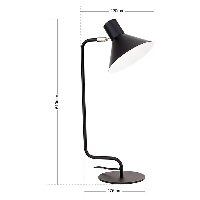 Orion Leuchten Tischleuchte - 40 W, L x B x H: 22 x 17,5 x 51 cm, E14 - Minimalistische schwarze Metall-Schreibtischlampe mit weißem Innenschirm auf rundem Fuß. Gesamthöhe 510mm.