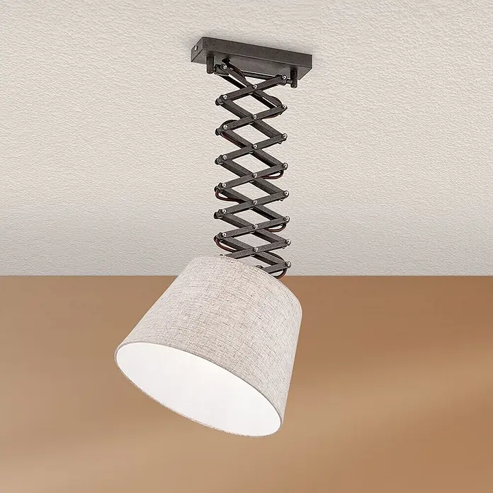 Orion Leuchten Pendelleuchte - L x B x H: 30 x 30 x 45 cm, E27 - Verstellbare Deckenleuchte mit dunklem Metall-Scherenarm und hellem Stoffschirm.