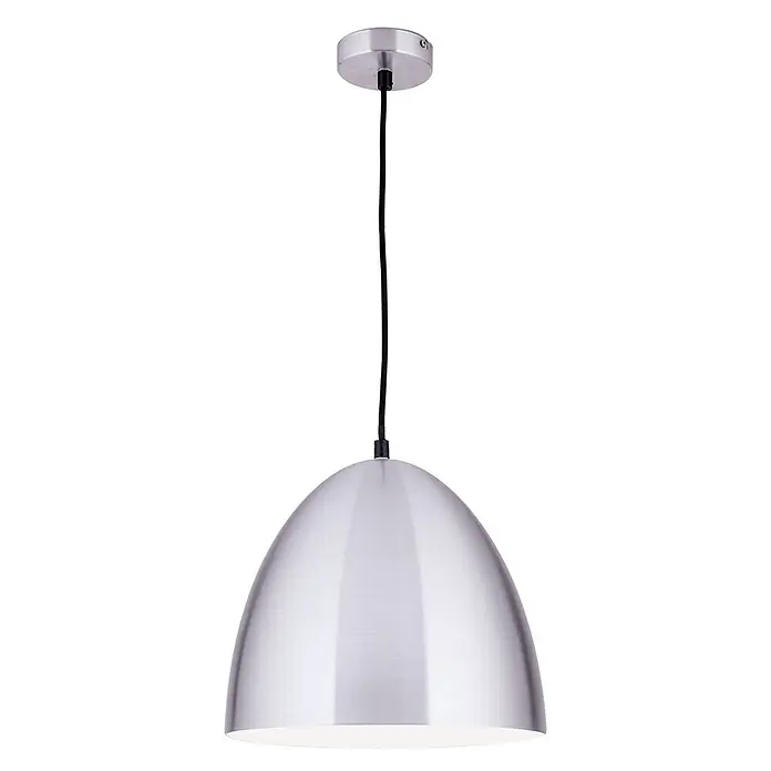 Orion Leuchten Pendelleuchte - L x B x H: 30 x 30 x 27 cm, E27 - Gebürstete silberne Kuppel-Pendelleuchte mit schwarzem Kabel und runder Deckenplatte.