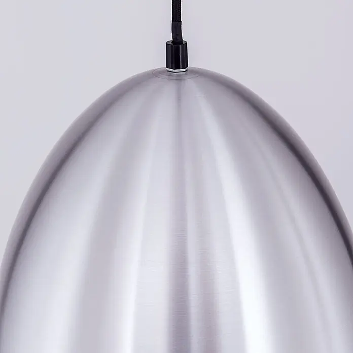 Orion Leuchten Pendelleuchte - L x B x H: 30 x 30 x 27 cm, E27 - Gebürsteter silberner Metall-Pendelleuchtenschirm in Kuppelform mit schwarzem Textilkabelanschluss oben.