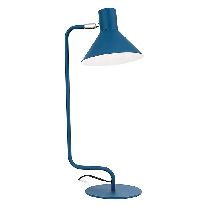 Orion Leuchten Tischleuchte - 40 W, L x B x H: 22 x 17,5 x 51 cm, E14 - Blaue Metall-Schreibtischlampe mit gebogenem Arm und konischem Schirm.