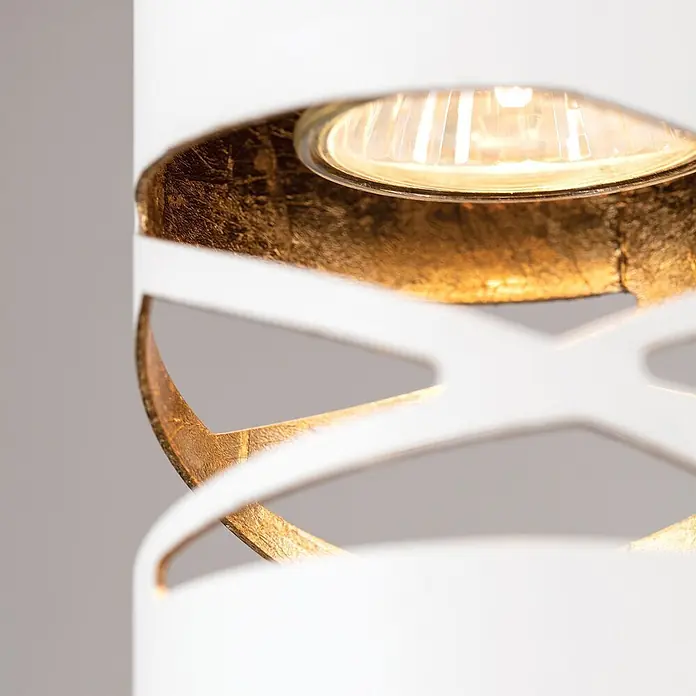 Orion Leuchten Pendelleuchte - L x B x H: 8 x 8 x 3 cm, GU10 - Geometrische weiße Lampe mit Blattgold-Interieur und leuchtender Glühbirne.