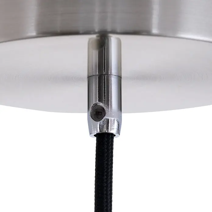 Orion Leuchten Pendelleuchte - L x B x H: 8 x 8 x 30 cm, GU10 - Gebürstete Metall-Deckenrosette mit verchromter Kabelzugentlastung und schwarzem Textilkabel.