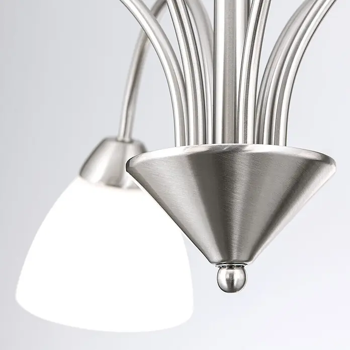 Orion Leuchten Pendelleuchte - L x B x H: 60 x 60 x 40 cm, E14 - Leuchte aus gebürstetem Nickel mit gebogenen Armen und mattiertem Glas in Weiß.
