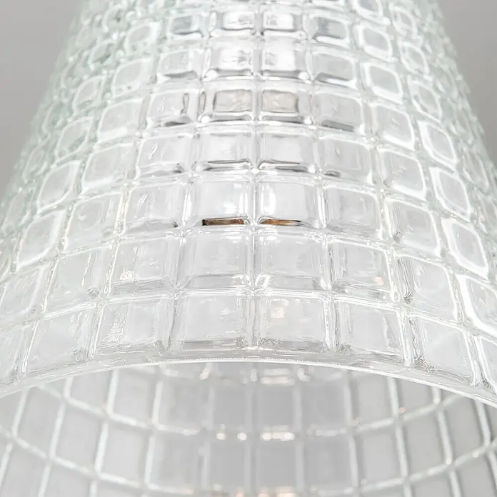Orion Leuchten Pendelleuchte rund - E27 - Heller Glas-Pendelleuchtenschirm mit strukturierter, quadratgemusterter Oberfläche.