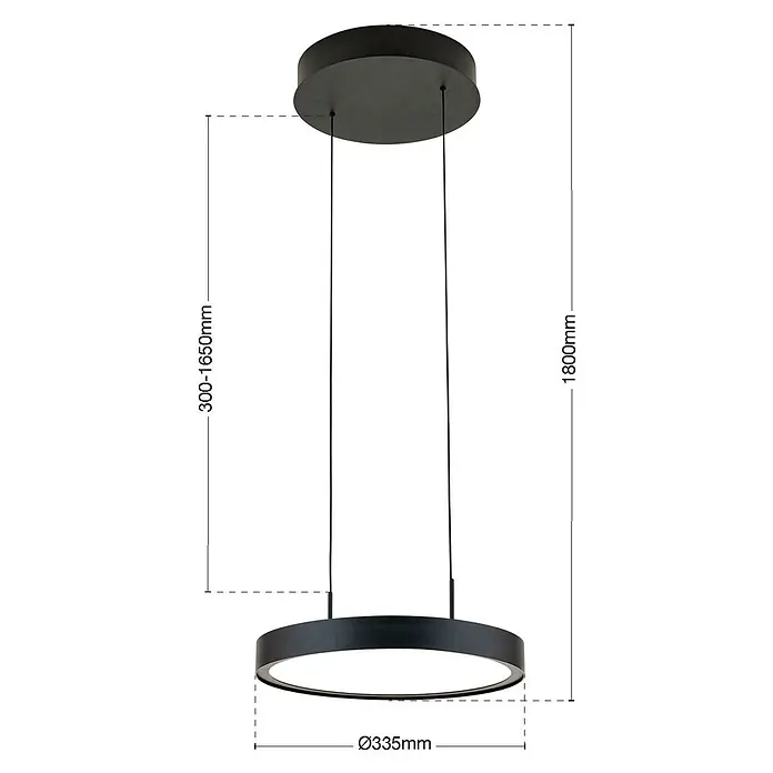 Orion Leuchten Pendelleuchte - L x B x H: 33,5 x 33,5 x 180 cm, Sonstige - Schwarze runde LED-Pendelleuchte mit verstellbaren Aufhängungskabeln.