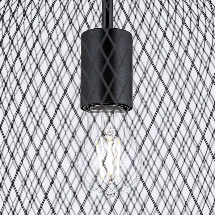 Orion Leuchten Pendelleuchte - L x B x H: 30 x 30 x 42 cm, E27 - Schwarze Gitter-Hängeleuchte mit sichtbarer LED-Glühfadenlampe.
