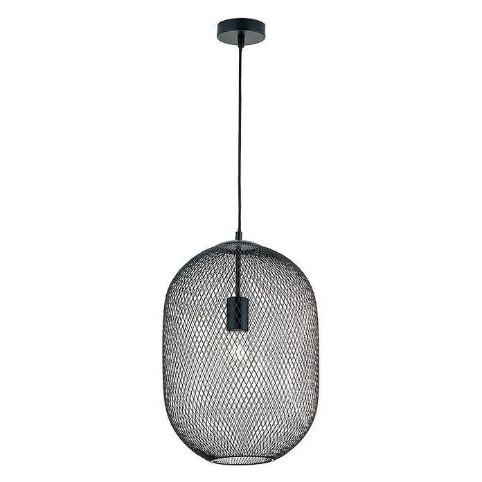 Orion Leuchten Pendelleuchte - L x B x H: 30 x 30 x 42 cm, E27 - Schwarze Pendelleuchte aus Metallgeflecht mit sichtbarer Glühbirne, von einer Deckenhalterung hängend.