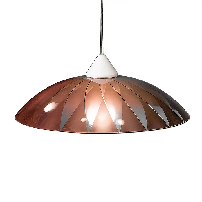Orion Leuchten Pendelleuchte - L x B x H: 33 x 33 x 12 cm, E27 - Kupferfarbene Pendelleuchte mit segmentiertem, kuppelförmigem Schirm und weißer konischer Aufhängung.
