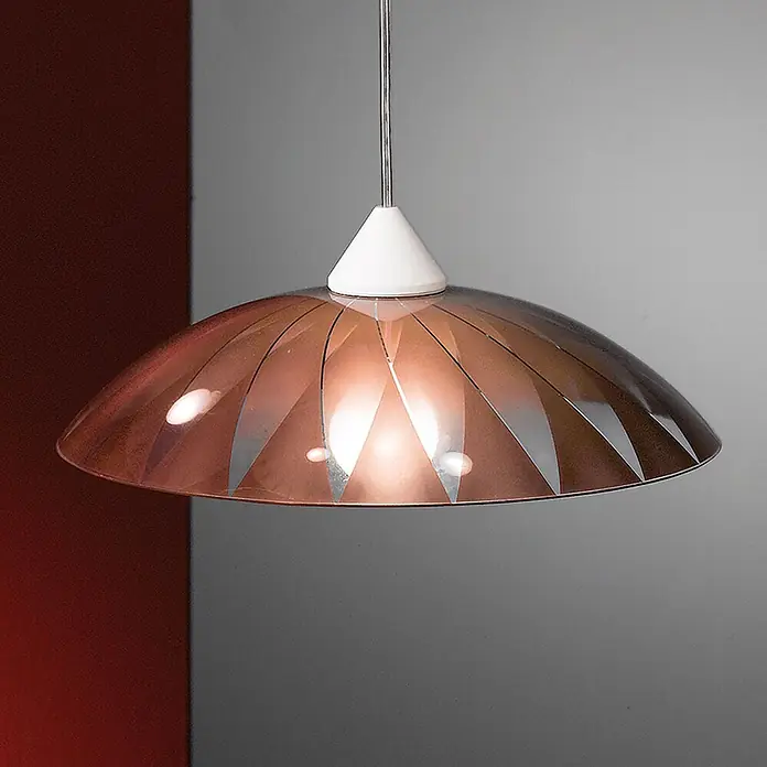 Orion Leuchten Pendelleuchte - L x B x H: 33 x 33 x 12 cm, E27 - Kupferfarbene Pendelleuchte mit geripptem Kuppelschirm und weißer konischer Fassung.