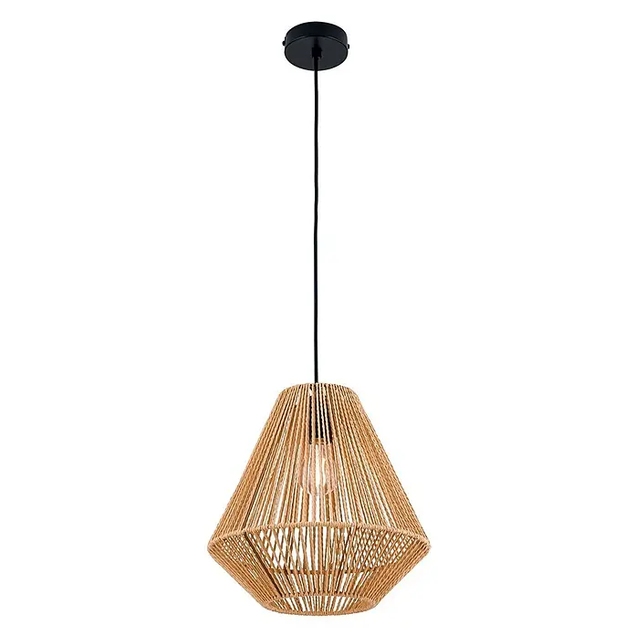 Orion Leuchten Pendelleuchte - L x B x H: 31 x 31 x 30 cm, E27 - Geometrische Pendelleuchte aus Naturseil mit schwarzem Kabel und Deckenrosette, inklusive freiliegender Glühbirne.