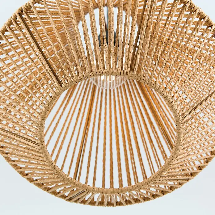 Orion Leuchten Pendelleuchte - L x B x H: 31 x 31 x 30 cm, E27 - Hellebrauner Pendelleuchtenschirm aus geflochtener Naturfaser, konisches Design mit sichtbarer Glühbirne.