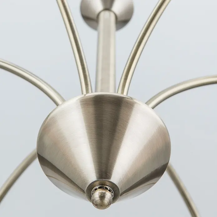 Orion Leuchten Pendelleuchte - L x B x H: 60 x 60 x 40 cm, E14 - Gebürsteter Nickel-Kronleuchter mit mehreren gebogenen Armen, die von einem zentralen Körper ausgehen.
