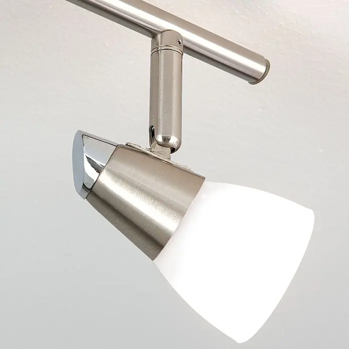 Orion Leuchten Deckenstrahler - L x B x H: 56,5 x 12 x 16 cm, G9 - Gebürsteter Metall-Deckenspot mit weißem, mattiertem Glasschirm.