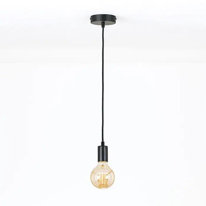 Orion Leuchten Pendelleuchte - L x B x H: 10 x 10 x 2,5 cm, E27 - Schwarze Pendelleuchte mit schwarzem Kabel und klarer, runder Vintage-LED-Birne.
