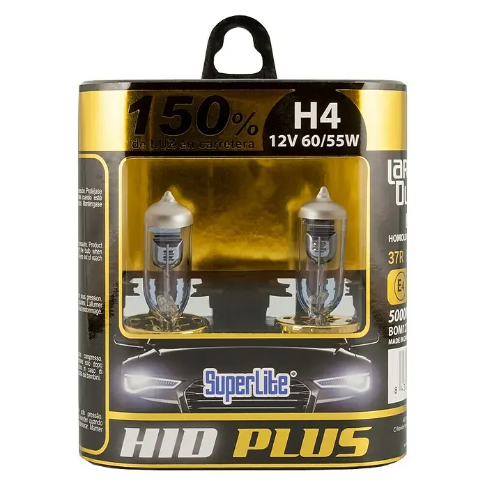 Bombilla para faro delantero BOM12711 - 12 V, 2 ud., Blanco - Imagen de una bombilla Superlite HID PLUS H4 con un 150% más de luz en la carretera, 12V 60/55W, ideal para una visibilidad mejorada.