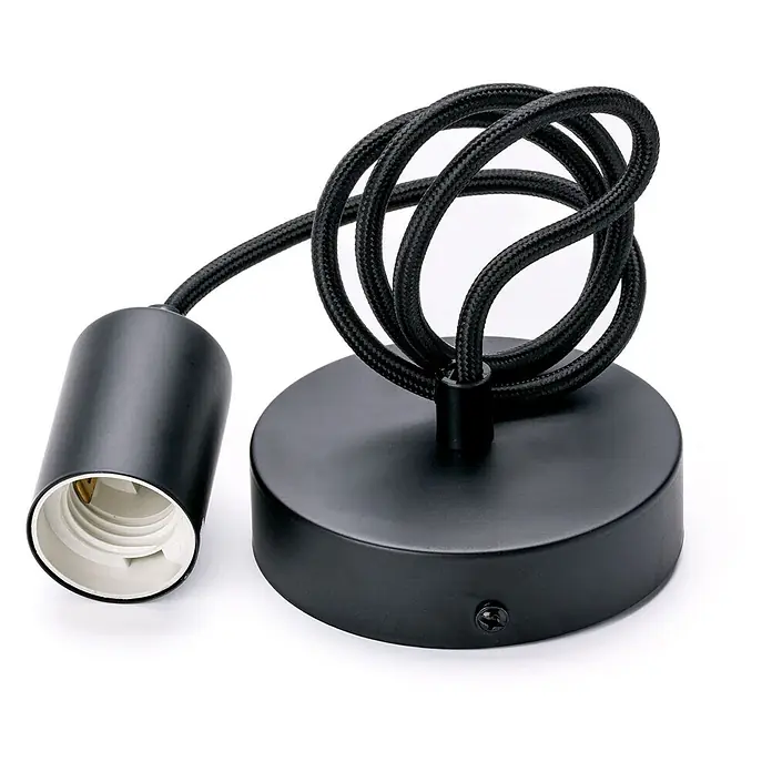 Orion Leuchten Pendelleuchte - L x B x H: 10 x 10 x 2,5 cm, E27 - Mattschwarze Pendelleuchtenfassung mit geflochtenem Kabel und Deckenrosette, mit E27-Fassung.
