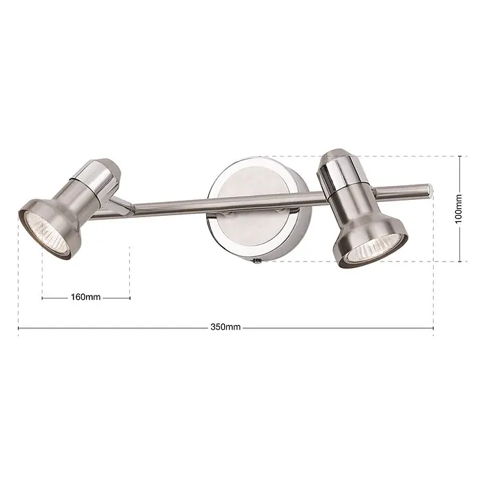 Orion Leuchten Deckenstrahler - L x B x H: 35 x 10 x 16 cm, GU10 - Wandleuchte mit zwei verstellbaren Strahlern aus satiniertem Nickel.