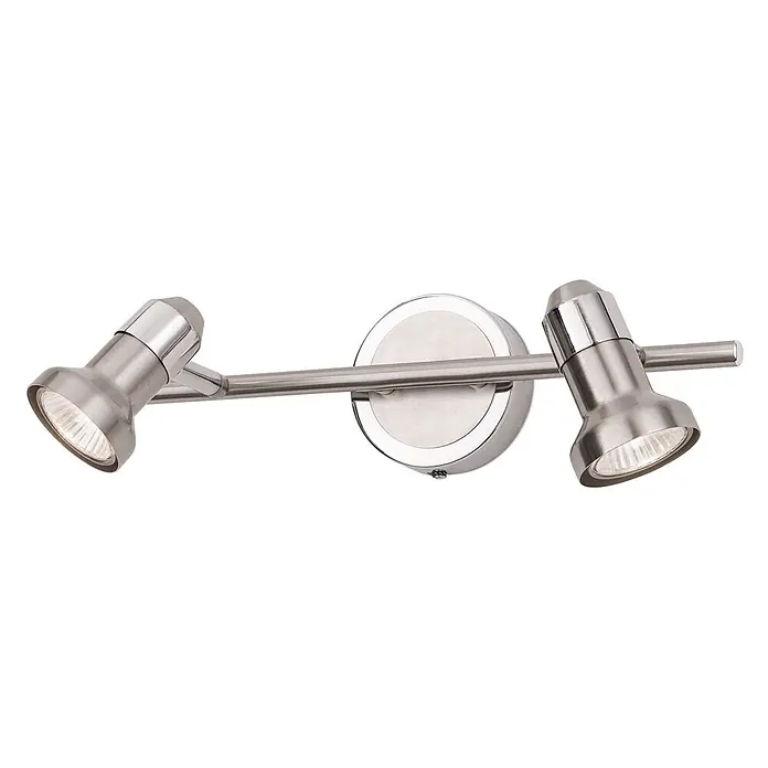 Orion Leuchten Deckenstrahler - L x B x H: 35 x 10 x 16 cm, GU10 - Zweiflammige Spotleuchte aus gebürstetem Nickel mit beleuchteten Strahlern, auf rundem Sockel.