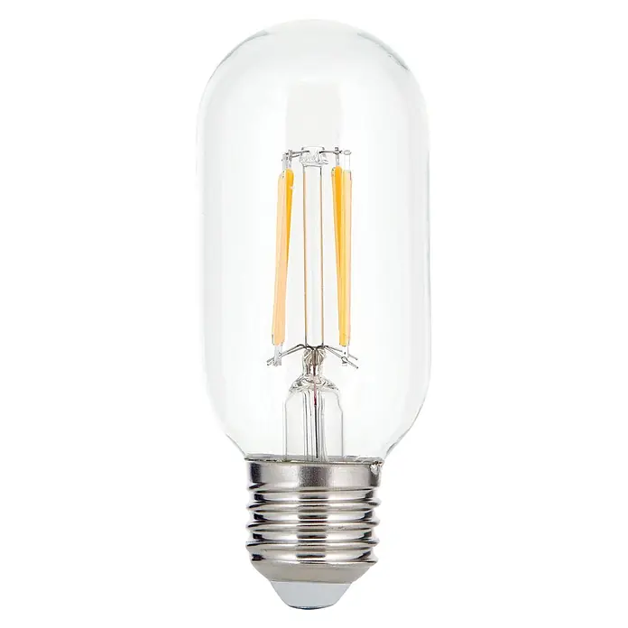 Orion Leuchten LED-Lampe - E27, Dimmbar, Warmweiß, 860 lm, 8 W - Klare, röhrenförmige LED-Filamentlampe mit Edison-Schraubsockel und sichtbaren orange-gelben Filamenten.