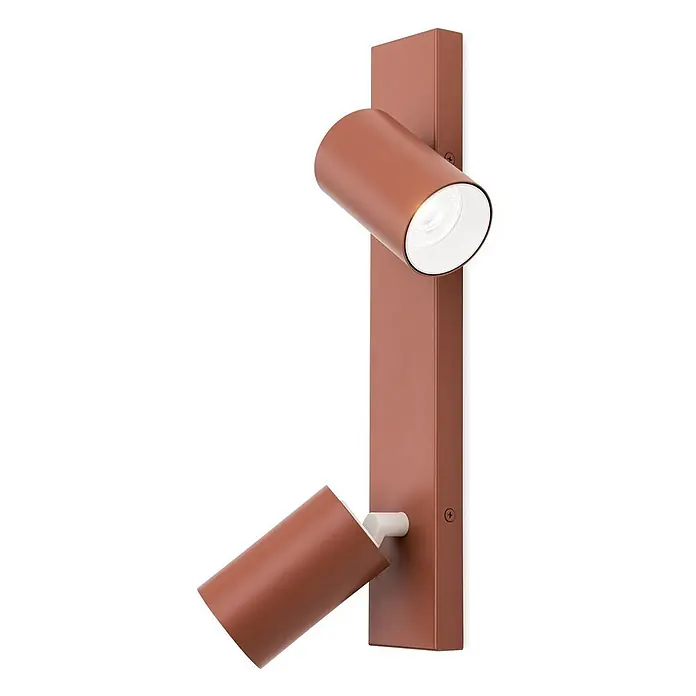 Orion Leuchten Deckenstrahler - L x B x H: 35 x 6 x 2 cm, GU10 - Matte terrakottafarbene Metall-Wandleuchte mit zwei verstellbaren Strahlern an einer vertikalen Basis.