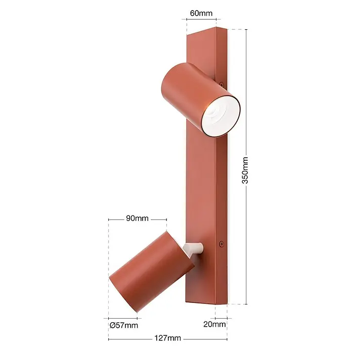 Orion Leuchten Deckenstrahler - L x B x H: 35 x 6 x 2 cm, GU10 - Terrakottafarbene Wandleuchte mit zwei verstellbaren zylindrischen Strahlern.