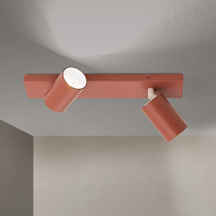 Orion Leuchten Deckenstrahler - L x B x H: 35 x 6 x 2 cm, GU10 - Rostbraune Deckenleuchte mit zwei verstellbaren Strahlern auf einer Schiene.